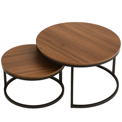 Cheqo® Industriële Bijzettafels Set van 2 - Koffietafel - Bijzet Tafel Set - Tafelset - Salontafel Set - Modern Design - MDF Tafelblad - Metaal Frame