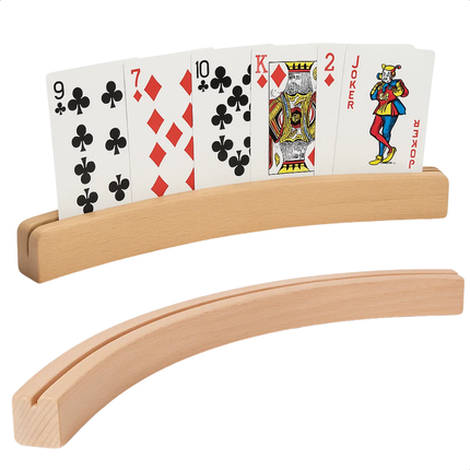 Cheqo® Houten Kaartenhouder - Spelkaarten Houder - Kaarten Overzichtelijk - Handen Vrij Tijdens Spel - Houten Spelaccessoire - Kaartenhouder Voor Tafel - Kaartenhouder Voor Bordspellen - Kaartenhouder Met Sleuf