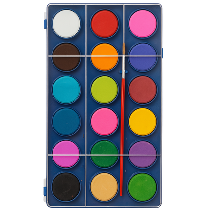 Cheqo® Waterverftablet 18 Kleuren – Verfdoos met Transparant Deksel – Inclusief Penseel – Kindvriendelijke Aquarelverf – Creatieve Hobby – Geschikt voor Kinderen Vanaf 3 Jaar – Schilderen & Tekenen – Educatief Speelgoed
