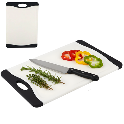 Cheqo® Grote Snijplank Zwart/Wit - XXL Snijplank - Antislip Randen - Met Handgreep - Snij Plank - Hygiënisch Ontwerp - Geschikt Voor Dagelijks Gebruik - Stevige Snijplank