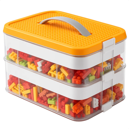 Cheqo® Opbergbox voor Speelgoed - Speelgoed Opbergen - Kunststof Opbergbox - Transparante Opbergbox - Stapelbare Opbergbox - Stevige Kliksluitingen - Inzetbakken en Verdelers - Opbergbox zonder Inhoud - Opbergbox voor Bouwsteentjes