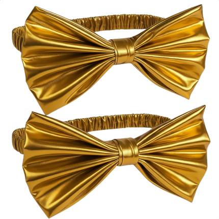 Cheqo® Kerst Stoelstrik - Stoelstrik Goud - Set Van 2 - Stoeldecoratie Kerst - Gouden Strik - Kerstdecoratie Stoel - Feestelijke Stoelstrik - Kerstversiering Stoel - Decoratieve Strik - Stoelstrik Set - Kerst Strik