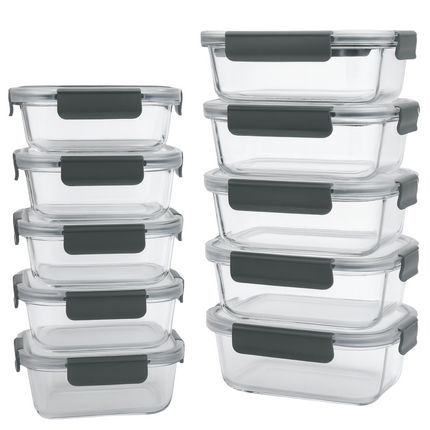 Cheqo® Glazen Meal Prep Bakjes - Vershoudbakjes Glas - Luchtdichte Vershoudbakjes - Glazen Bewaarbakjes - Magnetronbestendige Bakjes - Ovenbestendige Bakjes - Diepvriesbakjes Glas - Mealprep