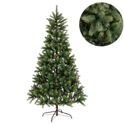 Cheqo® Kunstkerstboom - Groene Kerstboom - PE Naalden - Luxe Uitstraling - Realistische Naalden - Scharnierconstructie - Snel Op Te Zetten - Kerstboom 210 CM - Voorgevormde Takken - Kerstdecoratie - Duurzame Kerstboom - 1448 Takken