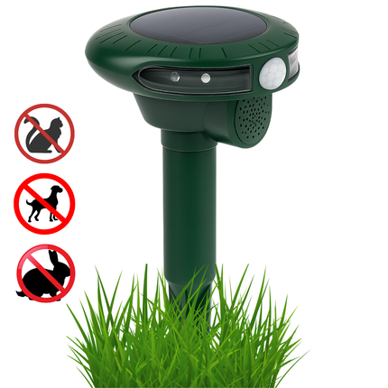 Cheqo® Solar Dierenverjager met Bewegingssensor – Ultrasone Kattenverjager & Marterverjager – LED-Flitslicht – Waterdicht Ontwerp – Milieuvriendelijk – Voor Buitengebruik – Zonnepaneel – Tuin Bescherming – Diervriendelijke Ongedierte Verjager
