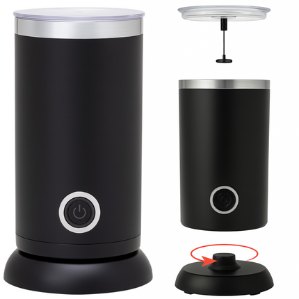Cheqo® Elektrische Melkopschuimer – 3-in-1 Melkklopper – Warme & Koude Melk Opschuimen – Melk Verwarmen tot 65°C – Snoerloos Ontwerp – Anti-aanbaklaag – 300ml – Zwart – Transparante Deksel – Barista Kwaliteit