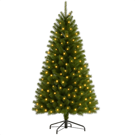 Cheqo® Kunstkerstboom Met Verlichting - Kunstkerstboom 185 cm - Verstelbare Takken - Onderhoudsvriendelijke Kerstboom - Kunststof Kerstboom - Kerstboom Voor Binnen - Warm Witte LED Lampjes - Kerstboom Met Standaard - Ruimtebesparende Kerstboom