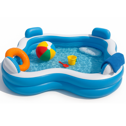 Cheqo® XL Opblaasbaar Familiezwembad - Luxe Zwembad - Opblaasbad - Bad Met Loungestoelen en Bekerhouders - PVC