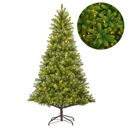 Cheqo® Kunstkerstboom Met LED-Verlichting - LED-Lampjes Warm Wit - Natuurlijke Uitstraling - Volle Kerstboom - Scharnier Constructie - Luxe Takverdeling - 180 CM Kerstboom - Groene Kerstboom - Eenvoudig Op Te Zetten