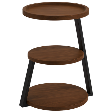 Cheqo® Moderne Bijzettafel - Bijzet Tafel - Bruin Bijzettafeltje - Zwart Metalen Frame - MDF Plateau - Opstaande Rand - Stelpootjes - Ronde Bijzettafel - Industriële Stijl - Woonkamer Tafel - Compacte Bijzettafel