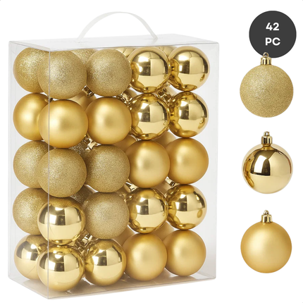 Cheqo® Kerstballen Set - Gouden Kerstballen - Kerstboom Decoratie - Glazen Kerstballen - Feestelijke Uitstraling - Chique Kerstversiering - Matte Kerstballen - Glimmende Kerstballen - Glitter Kerstballen - Kerstballen Goud