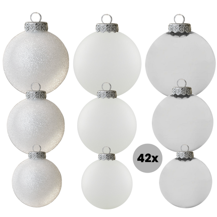 Cheqo® Kerstballen Set - Glazen Kerstballen - Witte Kerstballen - Kerstboom Decoratie - Glimmende Kerstballen - Glitter Kerstballen - Moderne Kerstdecoratie - Witte Kerstbal Set - Witte Ballen Kerst