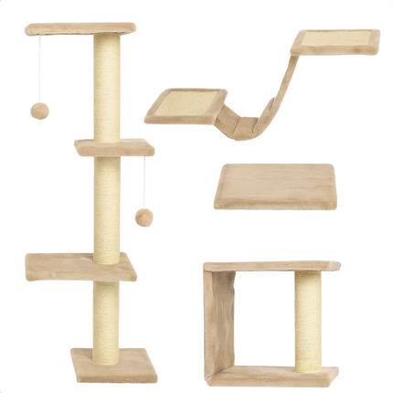 Cheqo® Katten Klimwand - Katten Muur - Krabpaal - Katten Speelwand - Katten Klimmen - Complete Set - Beige Kattenwand - Klimmogelijkheden Kat - Kattenmeubel Wand - Katten Speelset - Katten Klimset - Katten Klim Onderdelen