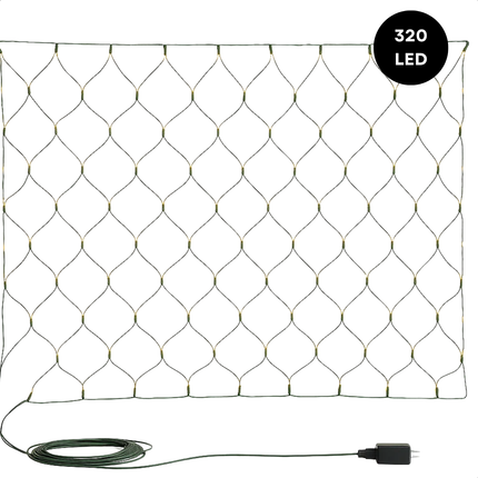 Cheqo® Lichtgordijn LED Netverlichting - Warm Wit Licht - 320 LED Lampjes - Binnen En Buiten - IP44 - Kerstverlichting - Groen Snoer - Lichtnet - Kerstboomverlichting - Lichtgordijn - Licht Net - Kerst Verlichting