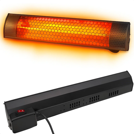 Cheqo® Elektrische Terrasverwarmer - Infrarood Verwarming - 2000W Vermogen - Hangend Model - IP55 Bescherming - Spatwaterdicht - Binnen En Buiten Gebruik - Gouden Halogeenlamp - Wand- Of Plafondmontage - Energiezuinig