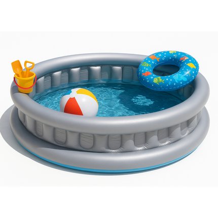 Cheqo® Opblaasbaar Kinderzwembad – Ruimteschip Design – Stevig Vinyl – Kinderbadje met Reparatiesticker – Speelzwembad – Waterpret – Duurzaam – Leegloopventiel – Vanaf 3 Jaar – Veilig Zwembad Kinderen