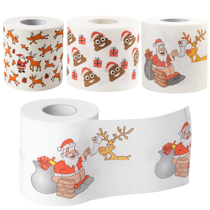 Cheqo® Kerst Toiletpapier - WC Rol Kerst - Grappige Kerst Print - 3 Rollen Toiletpapier - Feestelijk Kerstmotief - Kerstman Papier - Wegwerppapier - Badkamer Decoratie - Kerstfeest Accessoires - Grappige Papieren Rol