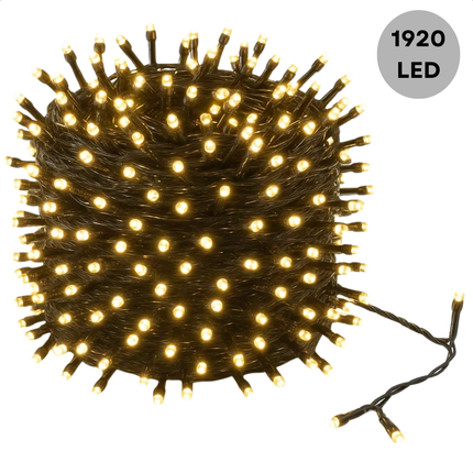 Cheqo® Kerstverlichting - Kerstlampjes - Kerstboomverlichting  - 1920 LED - Warm Wit - Verlichte Lengte 25 Meter - 8 Lichtfuncties - Automatische Timer - Binnen en Buiten - IP44 Adapter - Geheugenfunctie - Moderne Verlichting