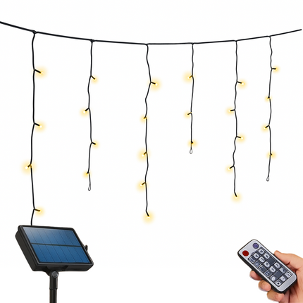 Cheqo® Solar Ijspegelverlichting - Ijspegel Verlichting - Kerstverlichting Buiten - 780 cm Lichtgordijn - 240 LED - USB - Afstandsbediening - Warm Wit licht - Timer - 13 Functies met Geheugen