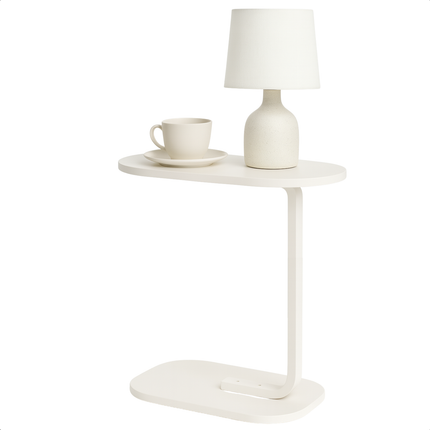 Cheqo® Bijzettafel Wit - Banktafel Metaal - Bijzet Tafel - Mdf Blad - C-Vormig Ontwerp - Compact Formaat - Wit Onderstel - Metaal Frame - Lichte Bijzettafel - Sidetable - Tafeltje - Bedtafel - Modern Design - Geschikt Voor Woonkamer