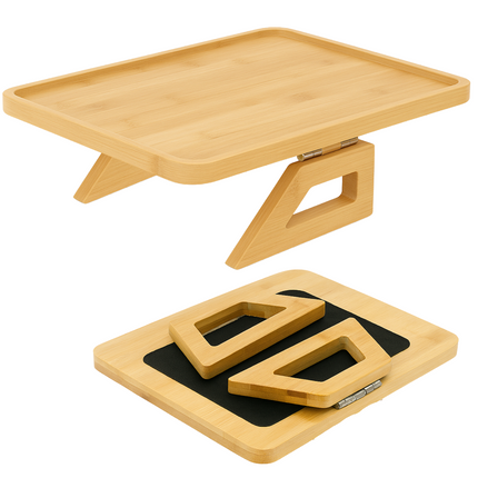 Cheqo® Armleuning Dienblad - Bamboe Materiaal - Houtkleur - Antislip - Inklapbaar Ontwerp - Banktafel - Sofa Accessoire - Bamboe - Bank Dienblad