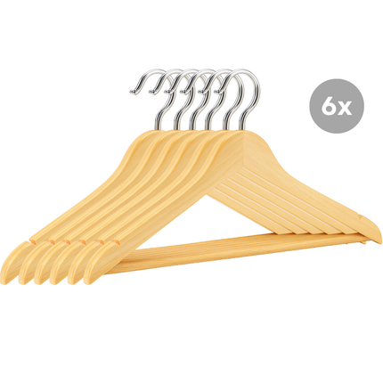 Cheqo® Houten Kledinghangers – Set van 6 – Gelakt Hout – Draaibare Metalen Haak – Geschikt voor Zware Kleding – Duurzaam & Klassiek Design – Ideaal voor Jassen en Colberts - Kleerhangers - Kleding Hangers - Kleerhanger Set