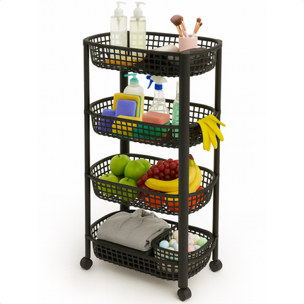 Cheqo® Keukentrolley Op Wieltjes - 4 Lagen - Opberg Trolley - Kunststof Trolley - Smalle Rolwagen - Keuken Organizer - Opberg Manden - Badkamer Organizer - Keuken Opbergrek