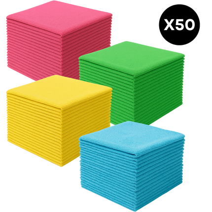 Cheqo® Microvezeldoeken 30x30 cm - Schoonmaakdoekjes - Wasbaar Op 60 Graden - Zonder Reinigingsmiddel - Nat Of Droog Te Gebruiken - Verschillende Kleuren - Set Van 50 Stuks Microvezel Doeken