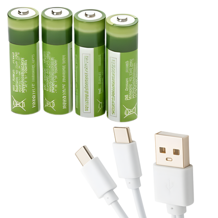Cheqo® Oplaadbare Batterijen AAA - USB Oplaadbaar - 400mAh Capaciteit - 4 Stuks Set - Lithium-Ion Technologie - USB-C Connector - Snel Opladen - Led Indicator - Maximaal 1000 Keer Opladen
