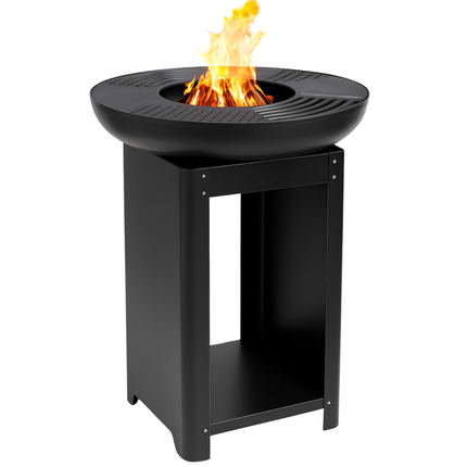 Cheqo® Vuurkorf met BBQ - Barbecue Roestvrij Staal - Grillring - Plancha Grill - Vuurschaal - Buitenkeuken met Houtopslag - 2-in-1 Grill en Terrashaard - Inclusief Teppanyaki Plaat