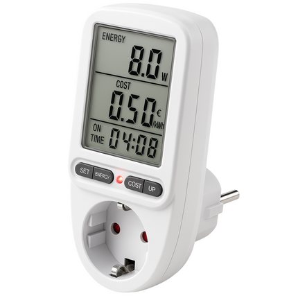 Cheqo® Energiekosten Meter voor Standaard Stopcontact – Energie Verbruiksmeter met Duidelijk Display – kWh Meter tot 3680W – Nauwkeurige Stroomverbruik Meter – Overbelastingsbeveiliging – Energie Besparen – Energiemeter