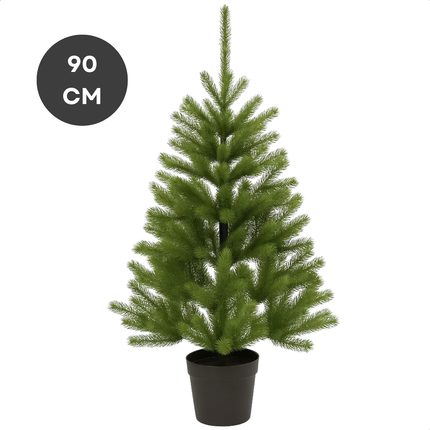 Cheqo® Kunstkerstboom In Pot - Compacte Kunstkerstboom - Kleine Kerstboom - Mini Kerstboom - Kerstboom 90 cm - Groene Kerstboom - Realistische Kerstboom - Natuurlijke Uitstraling - PE-Materiaal Kerstboom - Stevige Zwarte Pot - Kerstdecoratie