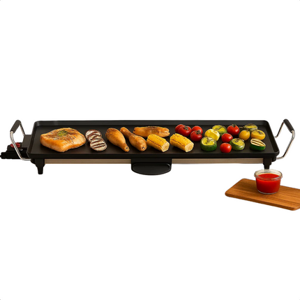 Cheqo® Teppanyaki Bakplaat - Grillplaat 2000W - Anti-Aanbaklaag - Verwijderbare Opvangbak - Tepanyaki - Tafelgrill - Elektrisch Grillen - Verstelbare Thermostaat - Stroomindicator - Gourmet - Familie Koken