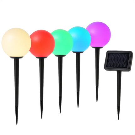 Cheqo® Solar Tuinverlichting - Buitenverlichting Op Zonne-Energie - Sfeerverlichting Tuin - Rgb-Verlichting - Warm Wit Licht - Automatische Inschakeling - Weerbestendig Materiaal - Grondverlichting - Zonnepaneel Inbegrepen - Set Van 5 Lampen