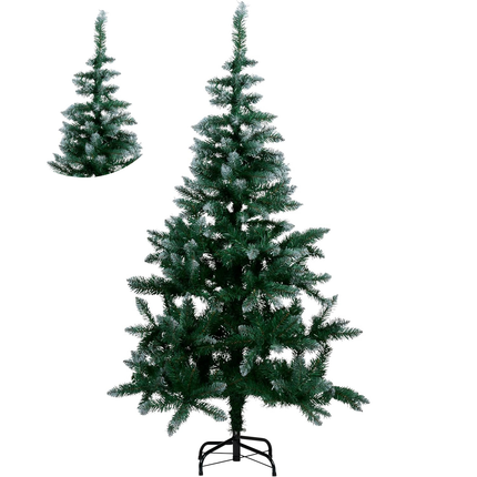 Cheqo® Kunstkerstboom 150 cm - 350 Takken - Sneeuw Kerstboom - Eenvoudige Montage - Herbruikbare Kerstboom - Duurzame Materialen - Flexibele Takken - Compacte Kerstboom - Milieuvriendelijke Kerstboom - Kunstboom Voor Kerst - Snel Opzetten