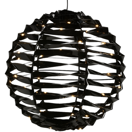Cheqo® Verlichte Bal - Kerst Decoratie - Kerstfiguur - Zwarte Bal - 25 cm Diameter - 60 Led - Warm Wit Verlichting - Verlichting - Metaal En Kunststof - Kerstverlichting Binnen - Batterij - IP20 - Timer Functie