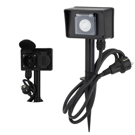Cheqo® Tuinstekkerdoos Met Timer - 2 Stopcontacten - Zwart - Buitenstopcontact - Timerfunctie - Outdoor Gebruik - Elektrische Aansluiting - Tuinaccessoires - Ideaal voor Kerst