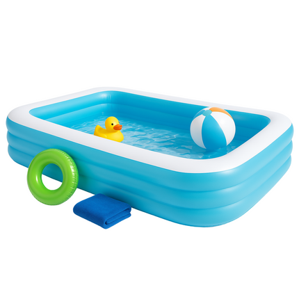 Cheqo® Opblaasbaar Zwembad - Opblaaszwembad - Familiezwembad - Rechthoekig - Vinyl met Brede Zijwanden
