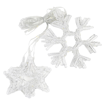 Cheqo® Kerstverlichting Lichtgordijn - Sterren En Sneeuwvlokken - 120x120 cm - Op Batterijen - Warm Wit Licht - 120 Micro LED - Automatische Timer - 8 Lichtfuncties - IP44 - Buiten En Binnen Gebruik - Kerstdecoratie - Lichtnet