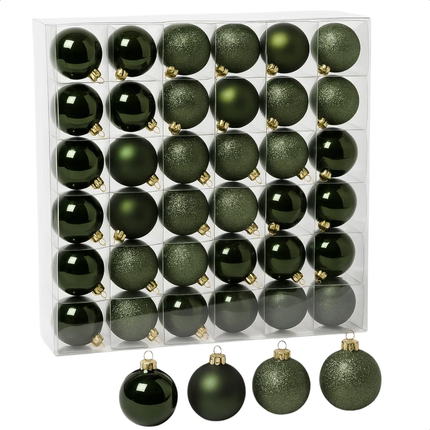 Cheqo® Donkergroene Glazen Kerstballen - Kerstboomversiering Donkergroen - Glans En Mat - Glazen Kerstballen Set - Glitter Kerstballen - Kerstballen Set - Kerstbal Set Van 42 Stuks