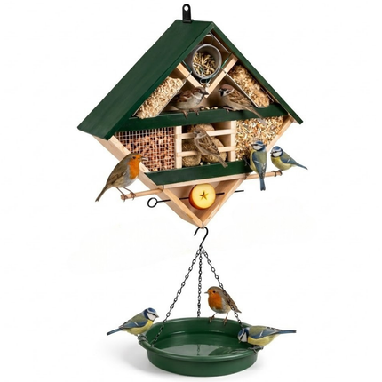 Cheqo® Vogelvoederstation - Vogelvoerstation - Vogelvoederhuisje - Vogelvoederhuisje Hangend - Vogelvoederhuisje Met Waterbak - Vogelvoederstation Met Waterbak - Vogelvoederhuisje Met Water - Vogelbadje Hangend