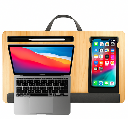 Cheqo® Laptopkussen - Schootkussen - Schoot Dienblad - Kniekussen - Laptoptafel - Laptray - Houten Schoottafel met Polssteun - Bedtafel - Schootdienblad - Inclusief Muispad