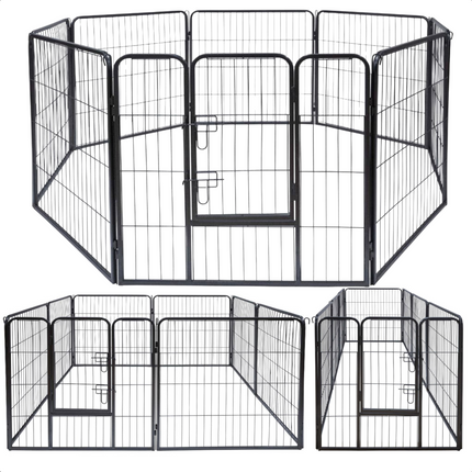 Cheqo® Opvouwbare Hondenren Zwart – Puppyren 80 cm Hoog – 8 Panelen met Deur – Metalen Hondenkennel – Binnen- en Buiten Gebruik – Weersbestendig – Verstelbare Kattenren – Compact Opbergen – Zonder Gereedschap