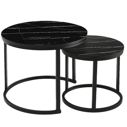 Cheqo® Industriële Bijzettafels Set - Modern Design - Bijzettafel Set - Bijzet Tafel - Salontafel Industrieel - Zwart MDF & Metaal