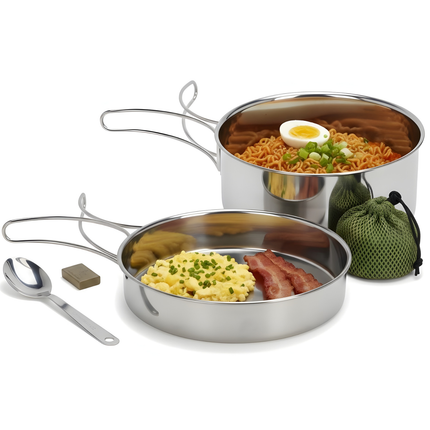Cheqo® Camping Pannenset - Camping Pannen - Pannenset Camping - Kampeer Pannenset - Kampeer Pannen - Camping Kookset - Kookset Camping - Camping Kookgerei - Camping Kookgerei Set - Camping Pan Set - Camping Steelpan