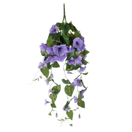 Cheqo® Hangende Kunstbloem Petunia - Hangende Plant - Klimop - Decoratieve Kunsttak - Paars Groen - Perfect voor Interieur