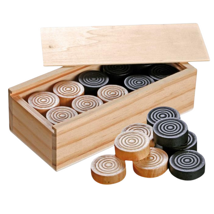 Cheqo® Houten Damstenen Set - Dammen - Damspel Inclusief Opbergkist - Klassiek Bordspel voor Volwassenen