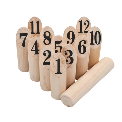 Cheqo® Houten Kubb Werpspel 13-Delig - Educatief Buitenspeelgoed - Houten Paaltjes voor Kinderen