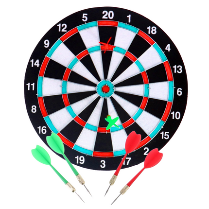 Cheqo® Tweezijdig Dartbord Set - Darten Set - Met Dartpijlen - 37 cm - Inclusief 6 Pijlen - Voor Kinderen en Volwassenen - Dubbelzijdig