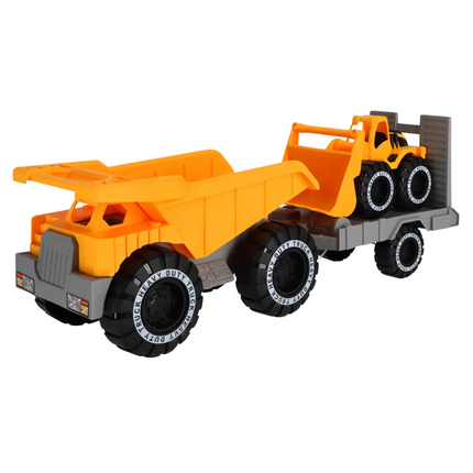 Cheqo® Bouwvoertuigen Speelgoed Set - Kiepwagen - Aanhanger - Bulldozer Speelgoed Voor Binnen en Buiten - Stevig Kunststof